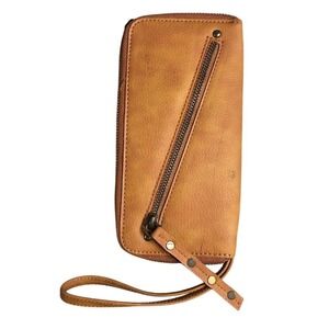 Free People Women's Brown Wristlet Wallet Distressed Vegan Leather